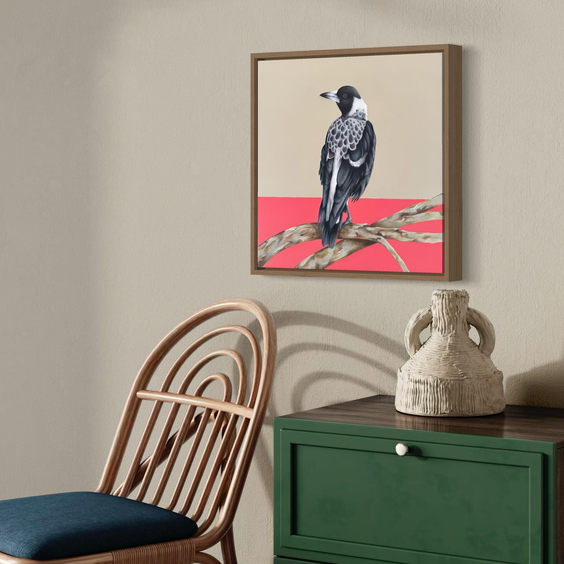 Australian baby magpie original art framed 