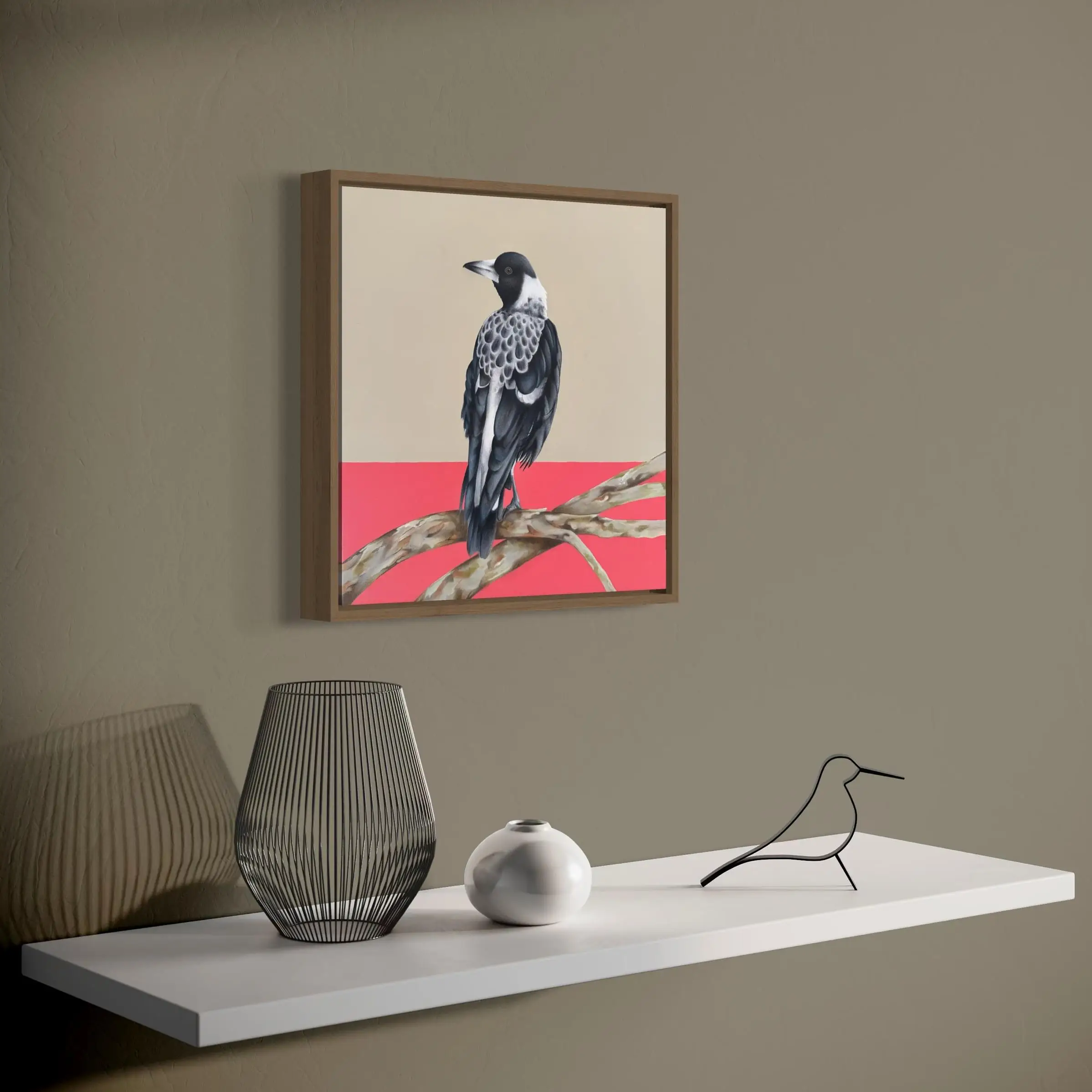 Australian baby magpie original art framed 