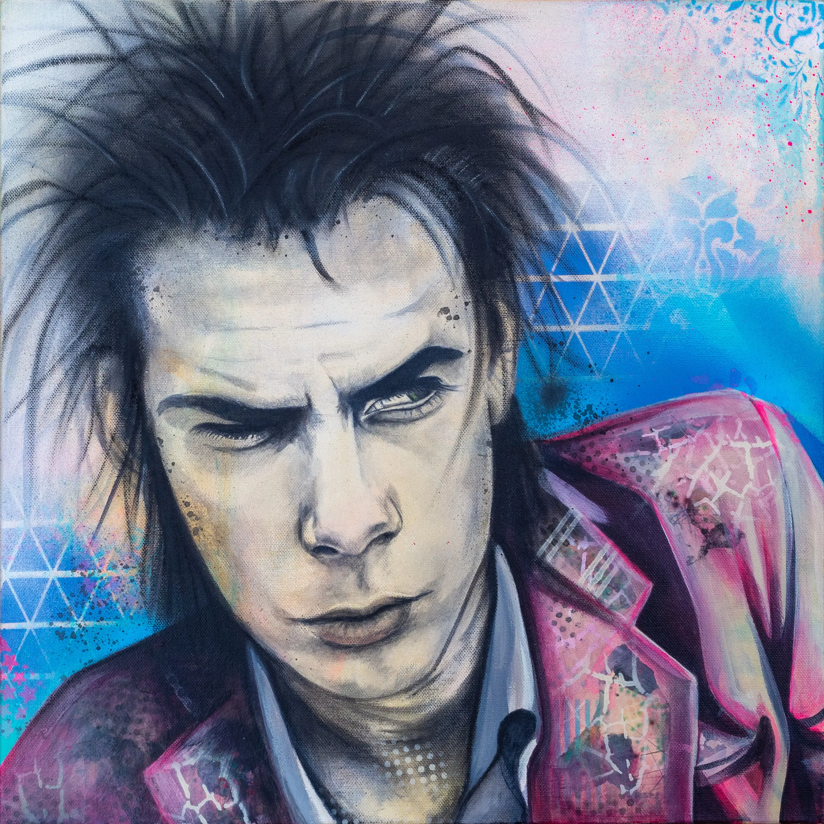 Original Contemporary Nick Cave Portrait Mixed Media Art by Sarah Gowland