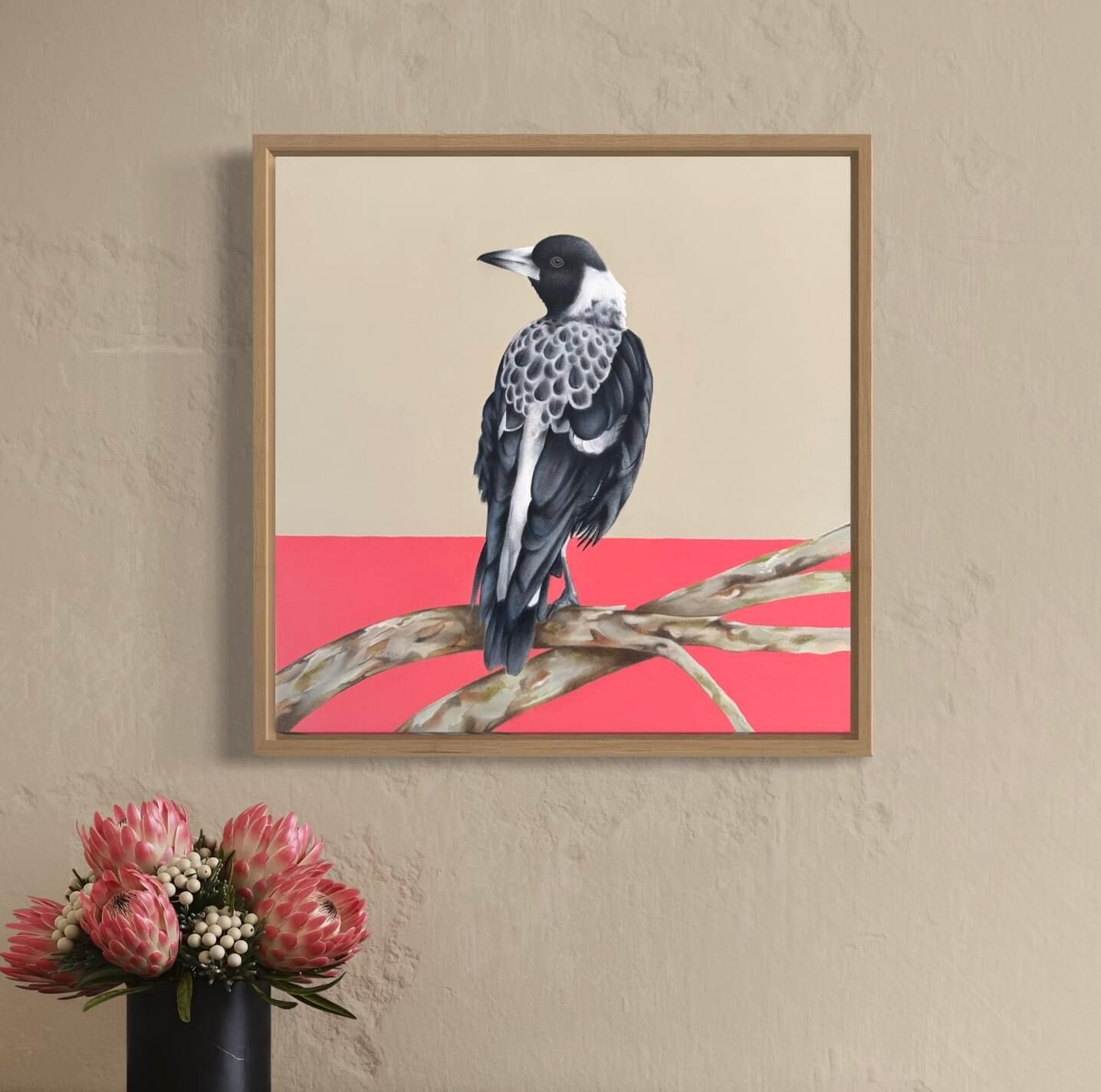 Australian baby magpie original art framed 