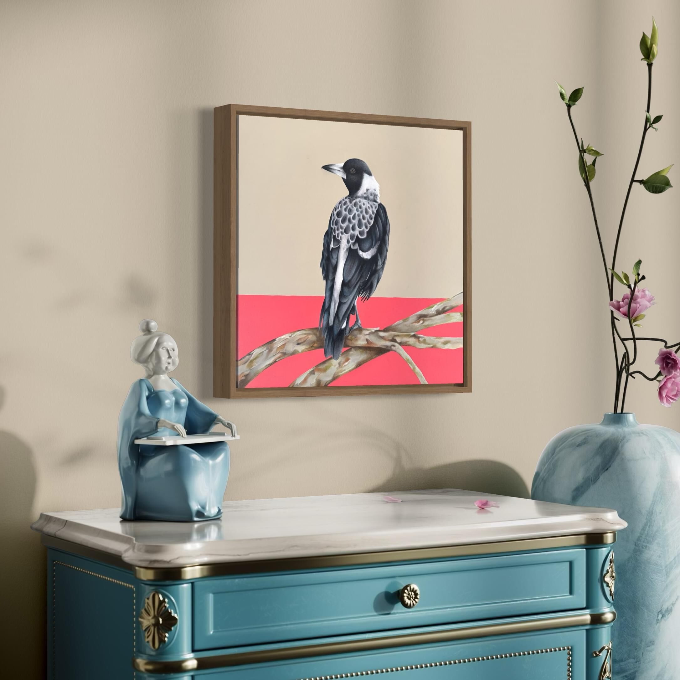 Australian baby magpie original art framed 